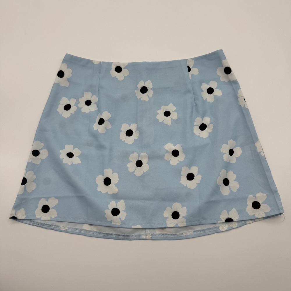 Princess Polly Light Blue Daisy Floral A-Line Mini Skirt Size 4 US Zipper Back
